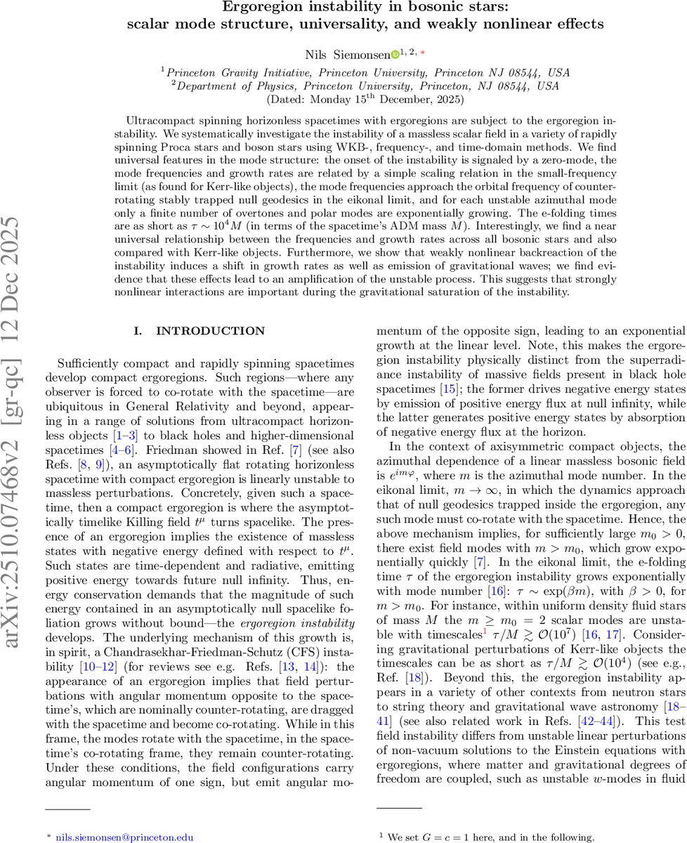 Ergoregion instability in bosonic stars: scalar mode structure, universality, and weakly nonlinear effects