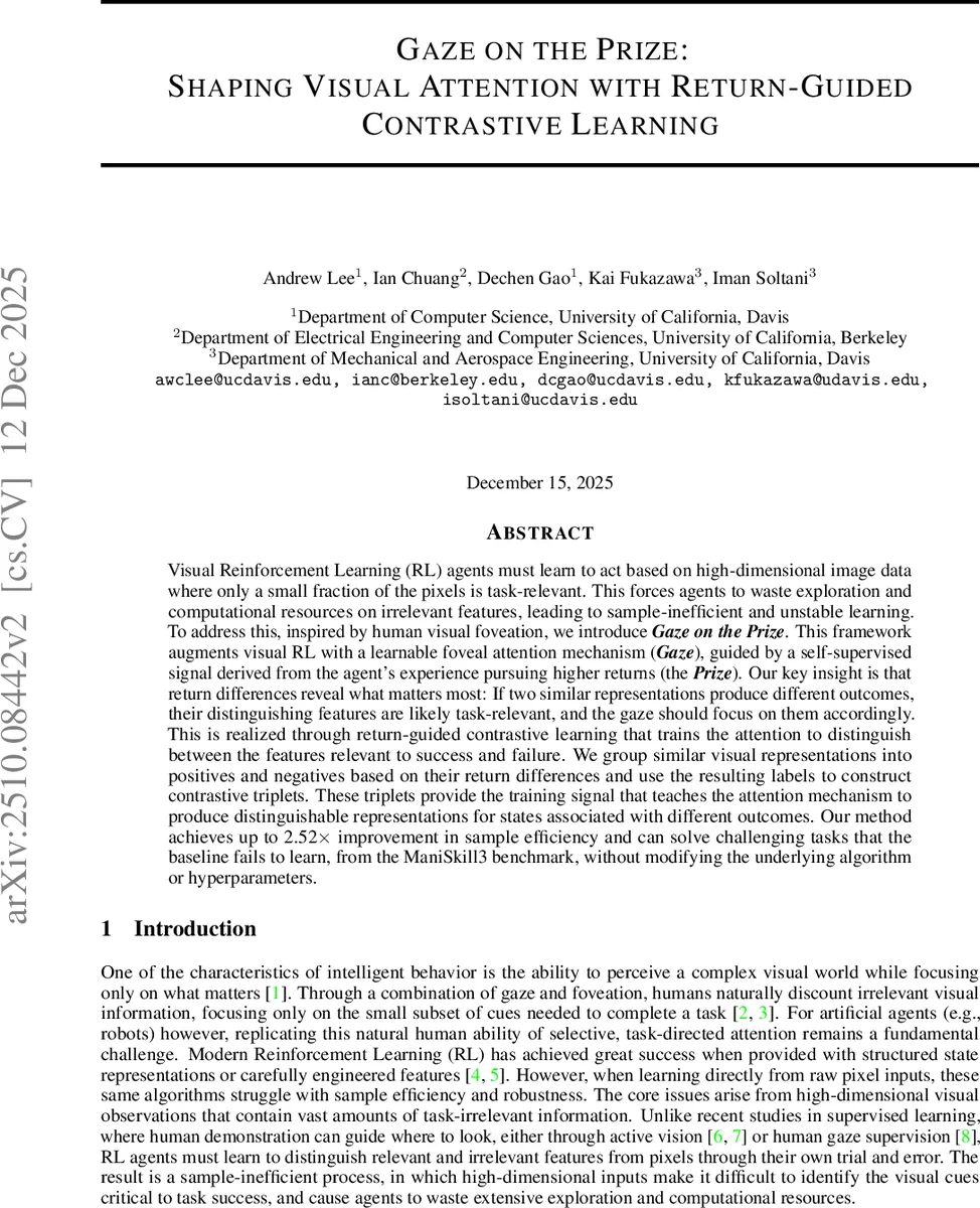 Gaze on the Prize: Shaping Visual Attention with Return-Guided Contrastive Learning