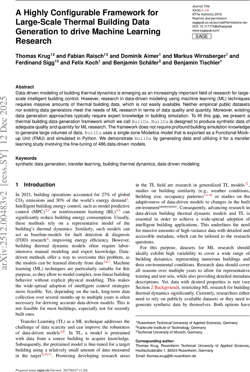 A Highly Configurable Framework for Large-Scale Thermal Building Data Generation to drive Machine Learning Research