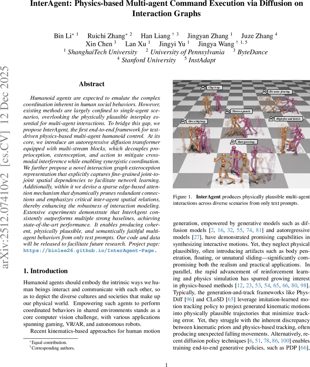 InterAgent: Physics-based Multi-agent Command Execution via Diffusion on Interaction Graphs