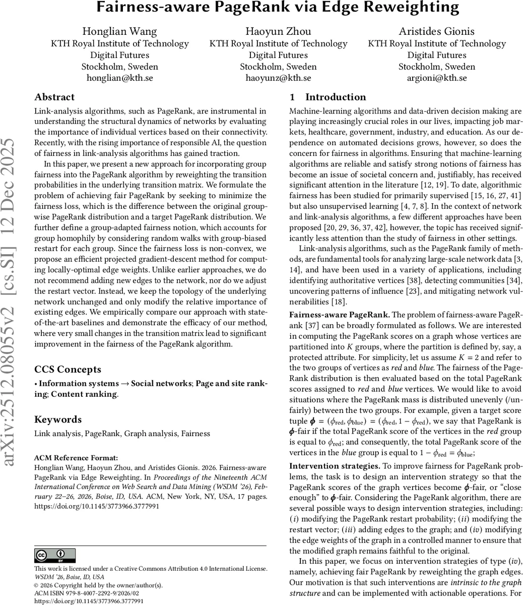 Fairness-aware PageRank via Edge Reweighting