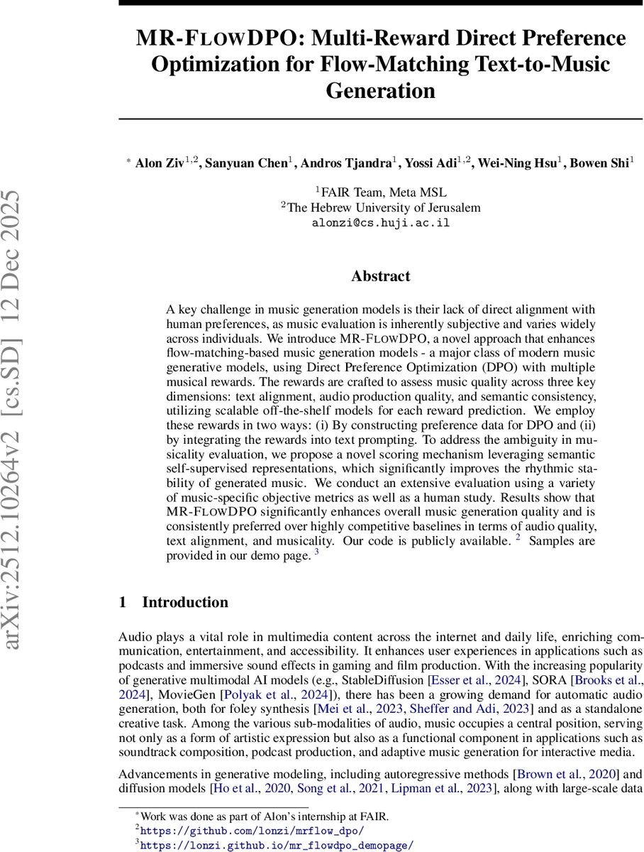 MR-FlowDPO: Multi-Reward Direct Preference Optimization for Flow-Matching Text-to-Music Generation