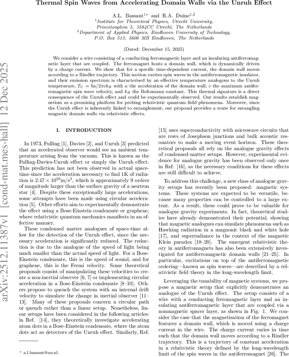Thermal Spin Waves from Accelerating Domain Walls via the Unruh Effect