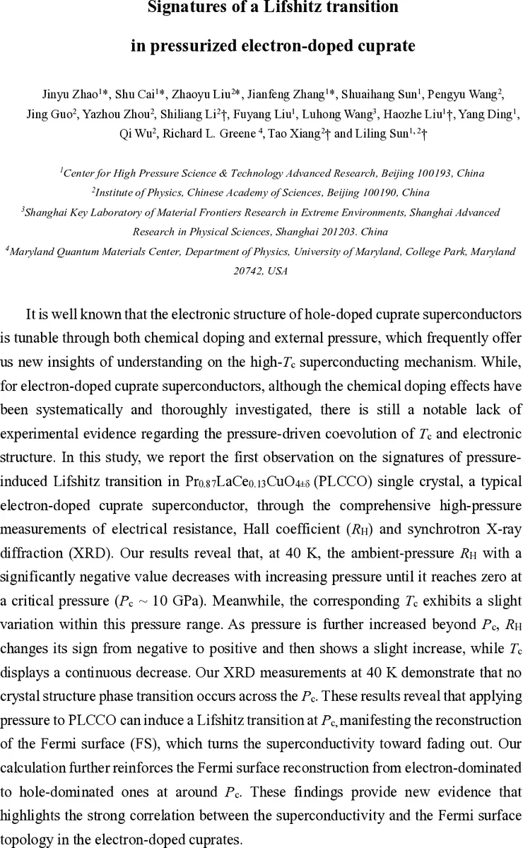 Signatures of a Lifshitz transition in pressurized electron-doped cuprate