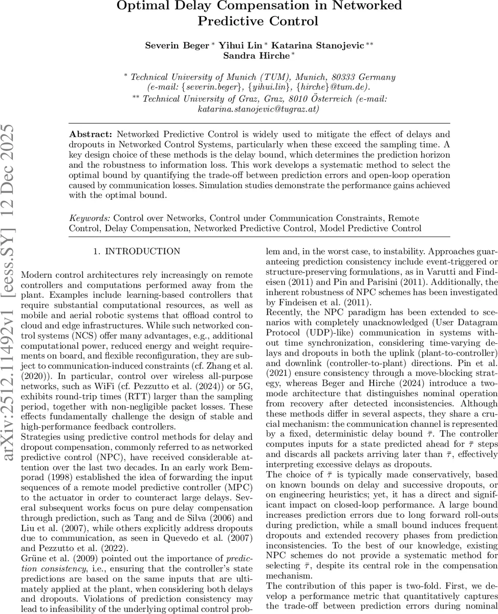 Optimal Delay Compensation in Networked Predictive Control