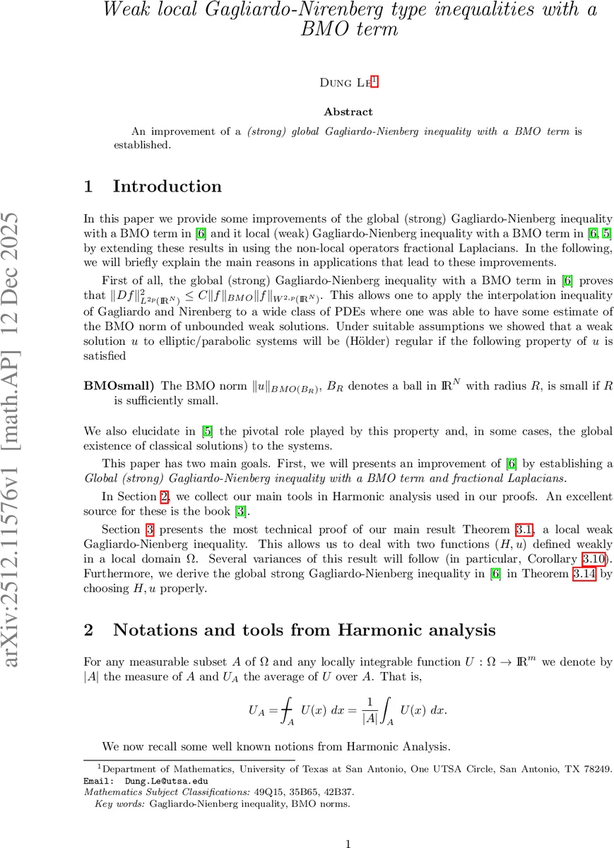 Weak local Gagliardo-Nirenberg type inequalities with a BMO term