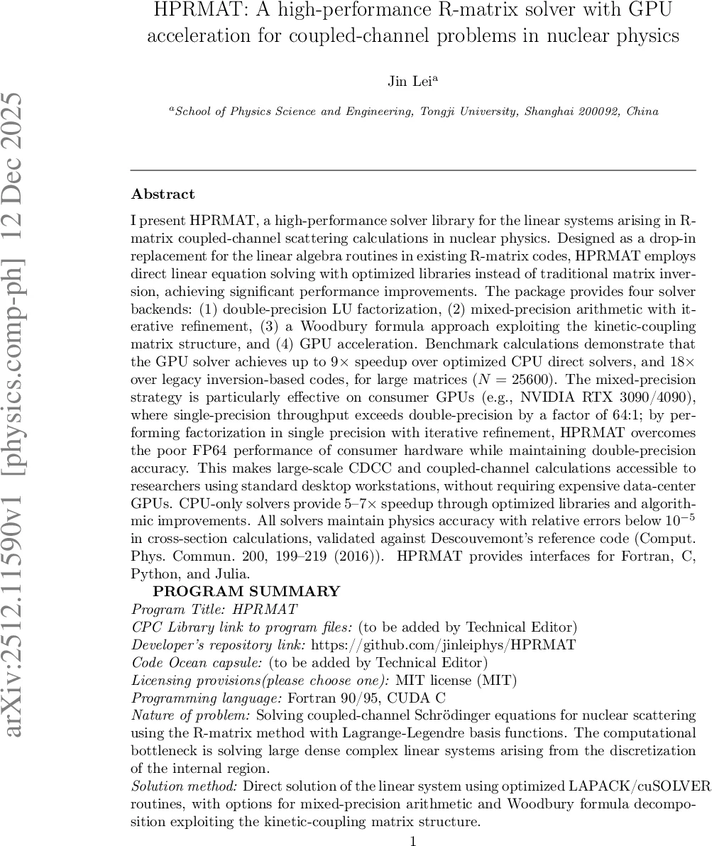 HPRMAT: A high-performance R-matrix solver with GPU acceleration for coupled-channel problems in nuclear physics