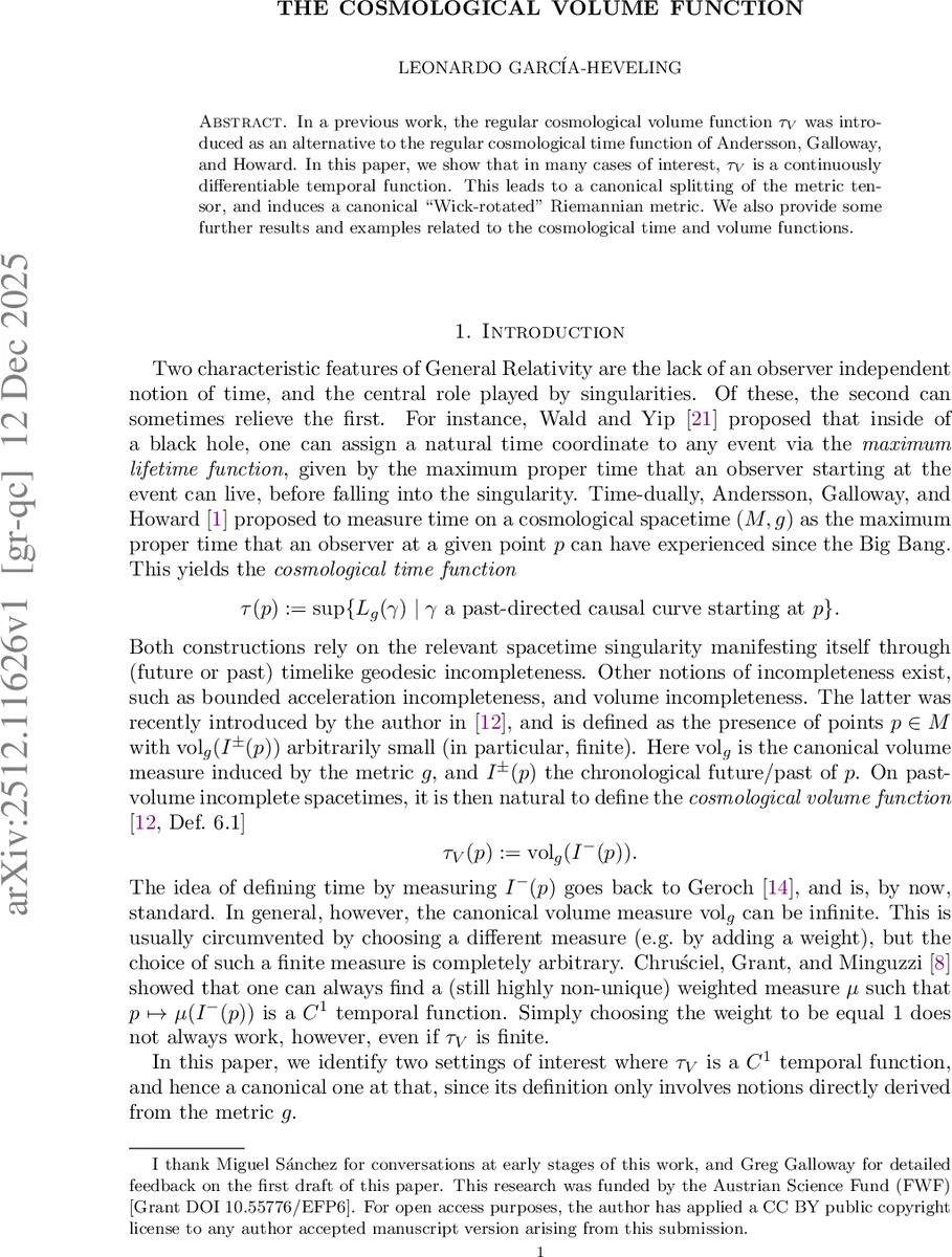 The cosmological volume function