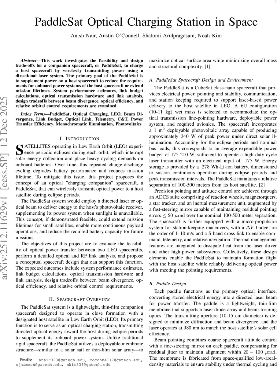 PaddleSat Optical Charging Station in Space