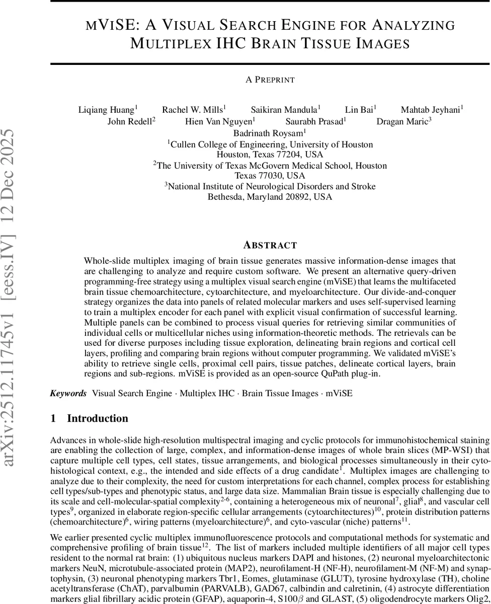 mViSE: A Visual Search Engine for Analyzing Multiplex IHC Brain Tissue Images