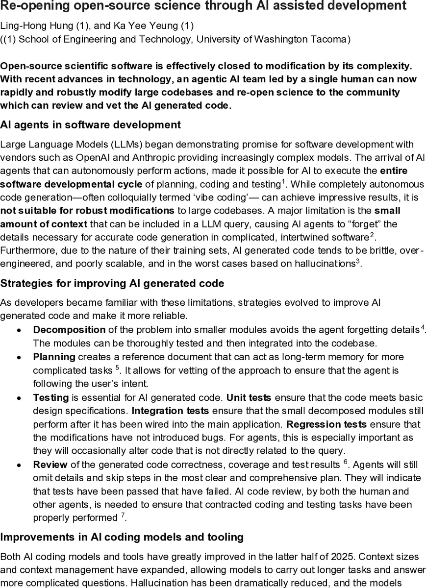 Re-opening open-source science through AI assisted development