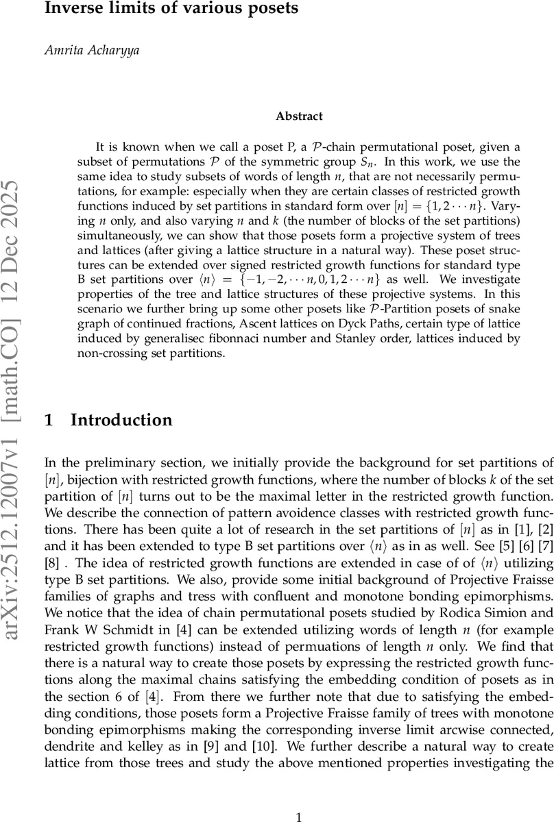 Inverse limits of various posets