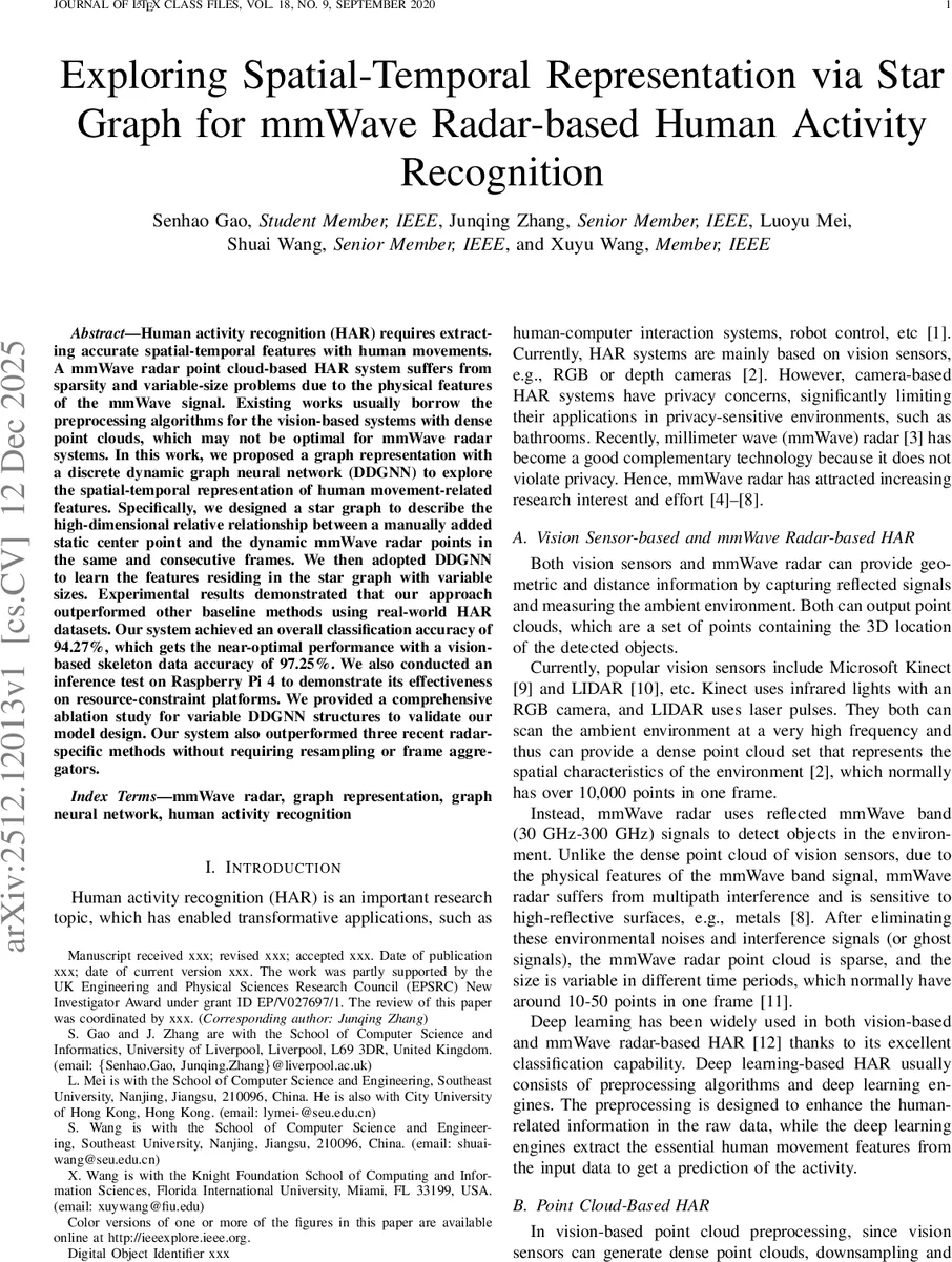 Exploring Spatial-Temporal Representation via Star Graph for mmWave Radar-based Human Activity Recognition