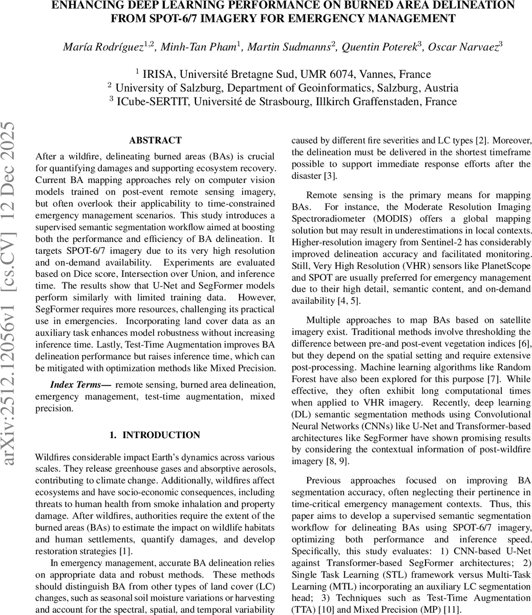 Enhancing deep learning performance on burned area delineation from SPOT-6/7 imagery for emergency management