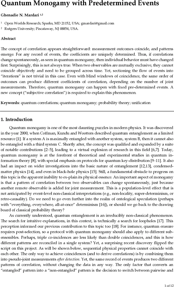 Quantum Monogamy with Predetermined Events