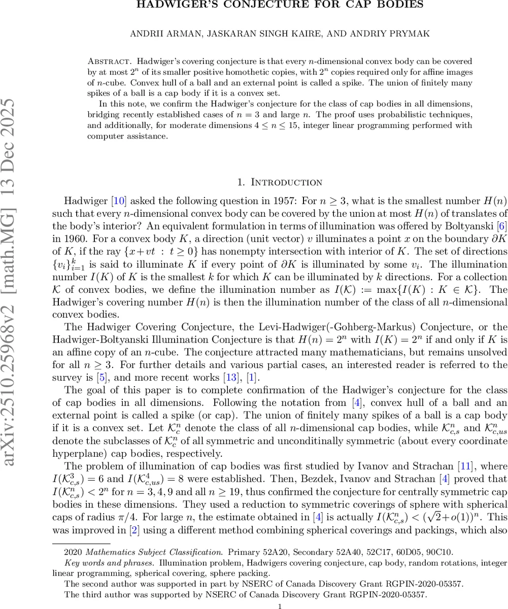 Hadwiger's conjecture for cap bodies