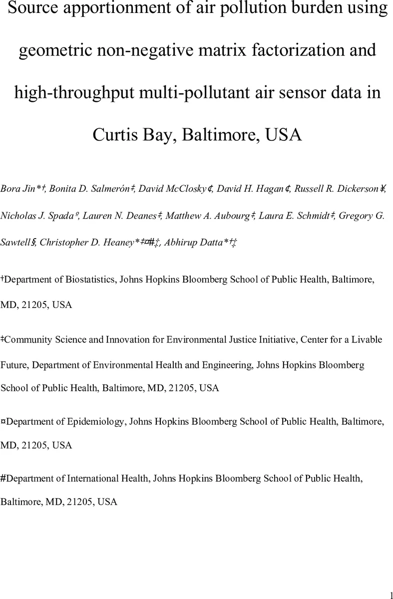 Source apportionment of air pollution burden using geometric non-negative matrix factorization and high-throughput multi-pollutant air sensor data in Curtis Bay, Baltimore, USA