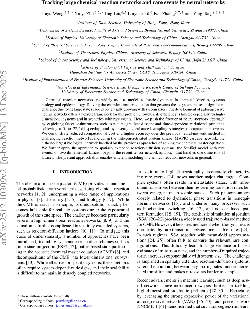 Tracking large chemical reaction networks and rare events by neural networks