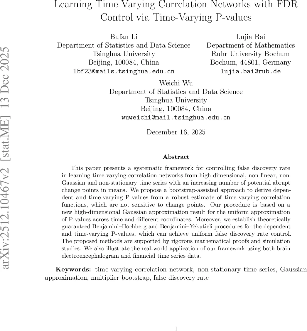 Learning Time-Varying Correlation Networks with FDR Control via Time-Varying P-values