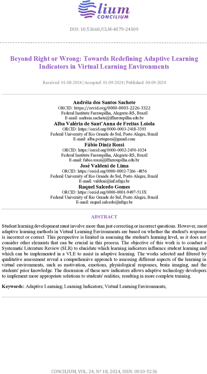 Beyond right or wrong: towards redefining adaptive learning indicators in virtual learning environments