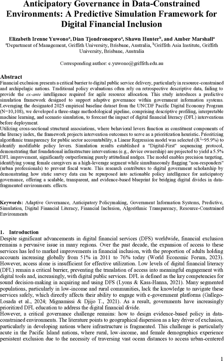 Anticipatory Governance in Data-Constrained Environments: A Predictive Simulation Framework for Digital Financial Inclusion