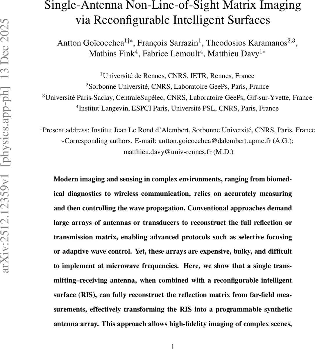 Single-Antenna Non-Line-of-Sight Matrix Imaging via Reconfigurable Intelligent Surfaces