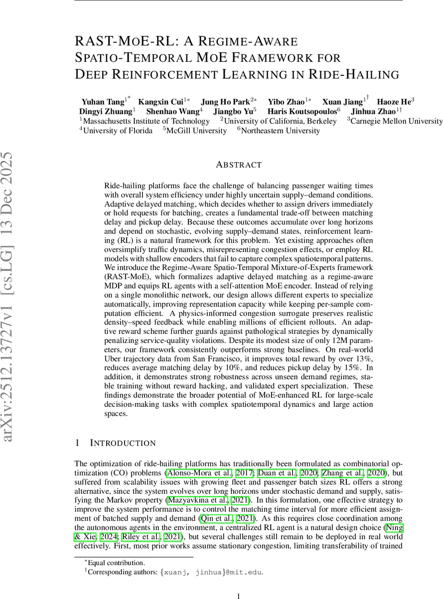 RAST-MoE-RL: A Regime-Aware Spatio-Temporal MoE Framework for Deep Reinforcement Learning in Ride-Hailing