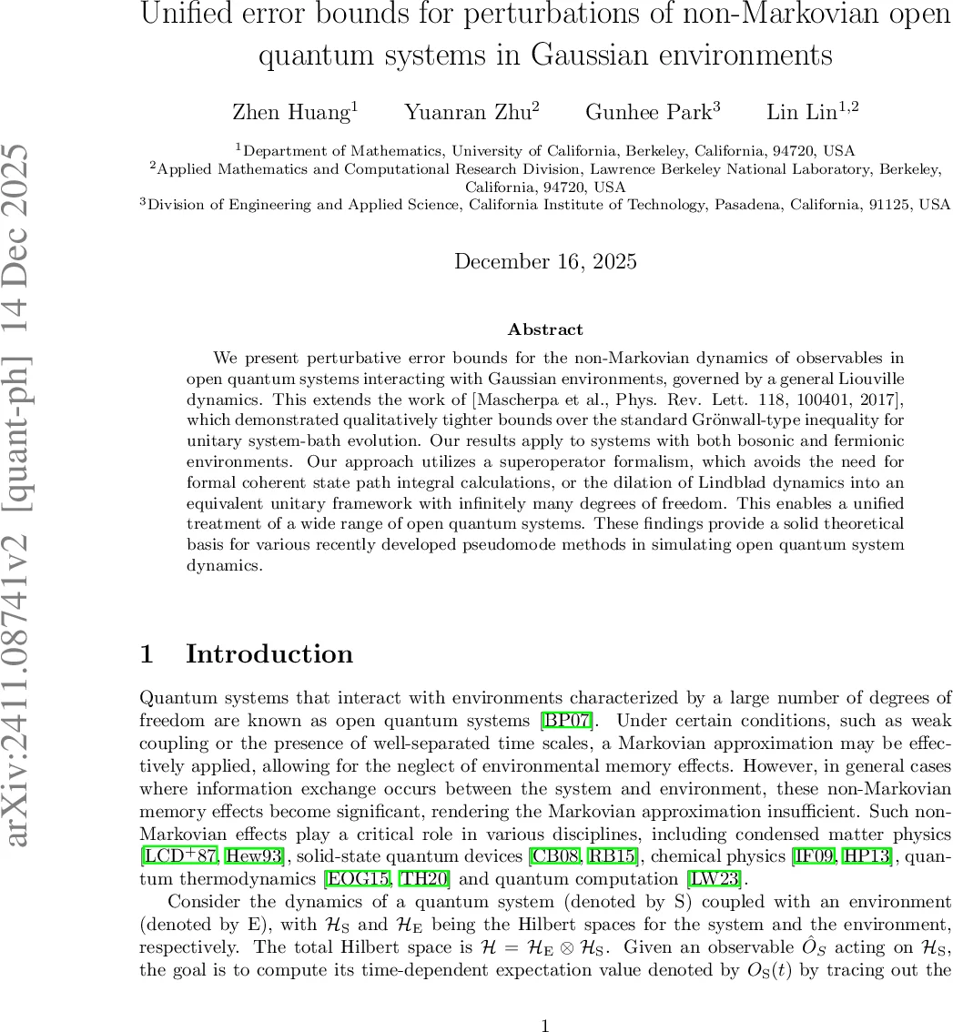 Unified error bounds for perturbations of non-Markovian open quantum systems in Gaussian environments