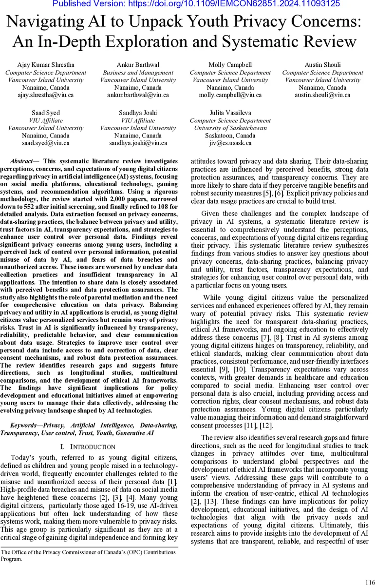 Navigating AI to Unpack Youth Privacy Concerns: An In-Depth Exploration and Systematic Review