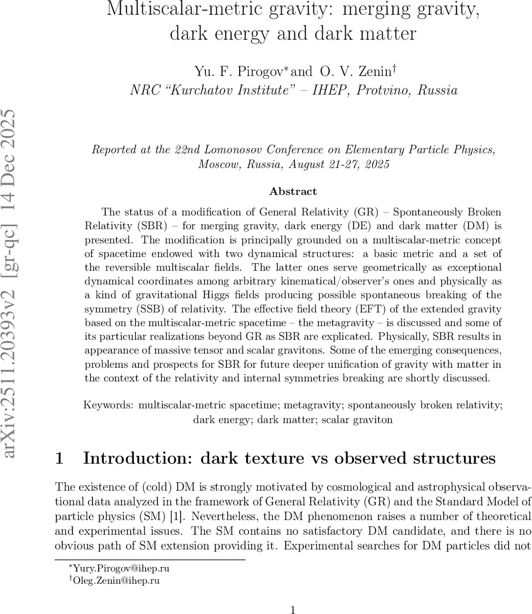 Multiscalar-metric gravity: merging gravity, dark energy and dark matter