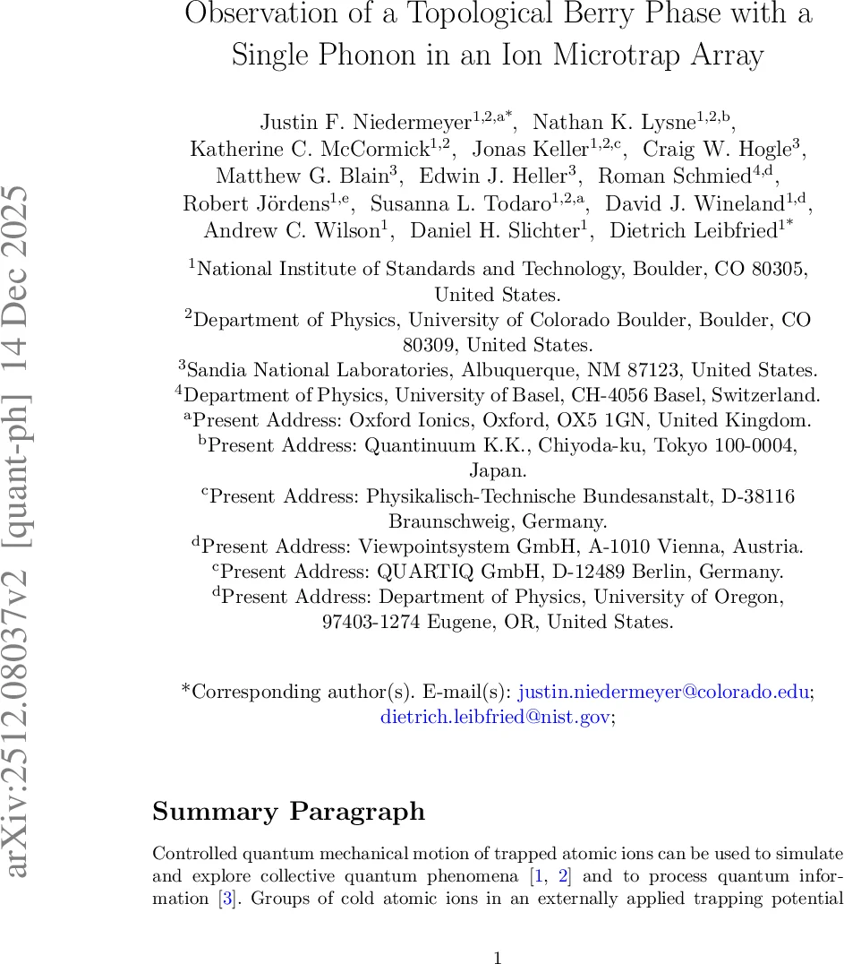 Observation of a Topological Berry Phase with a Single Phonon in an Ion Microtrap Array