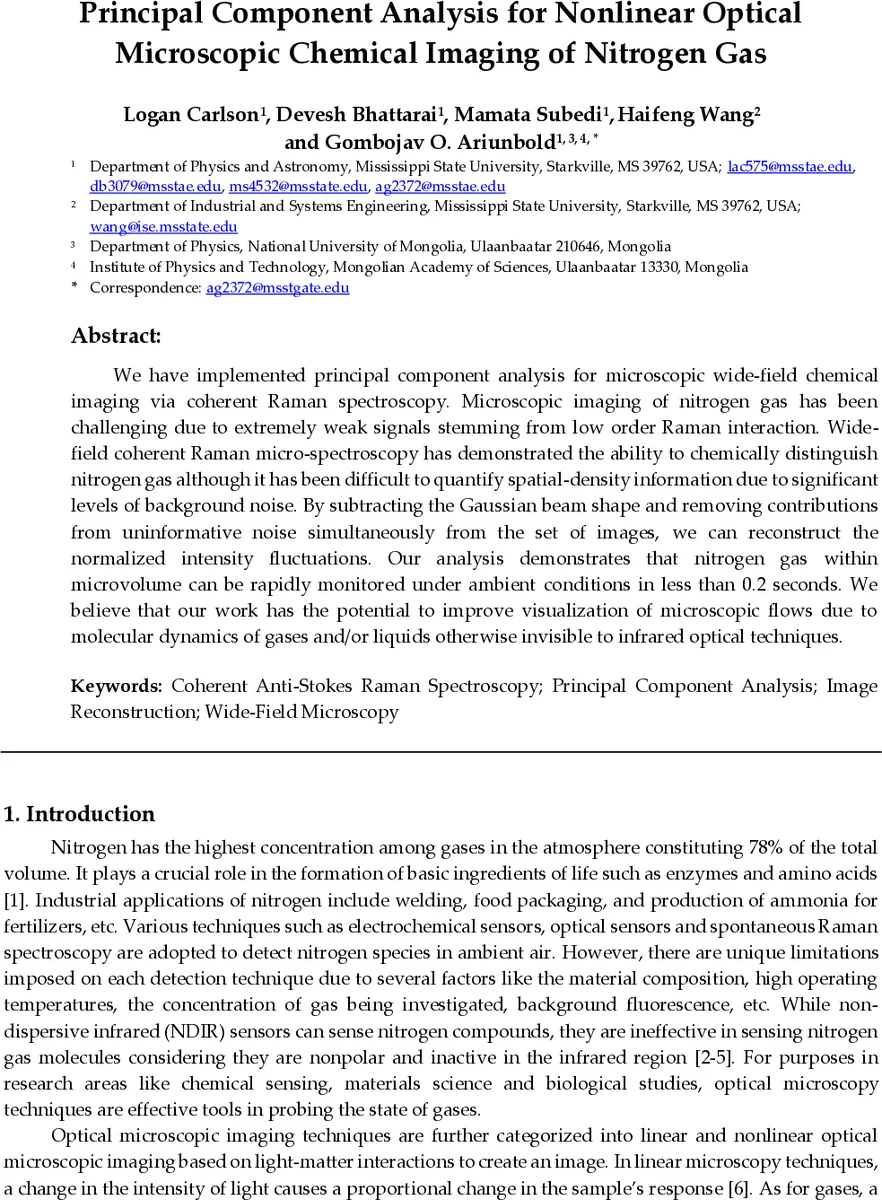 Principal Component Analysis for Nonlinear Optical Microscopic Chemical Imaging of Nitrogen Gas
