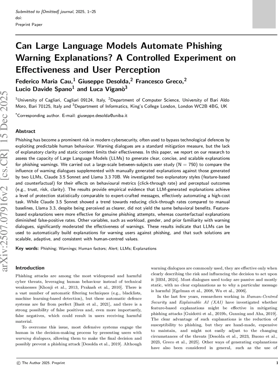 Can Large Language Models Automate Phishing Warning Explanations? A Controlled Experiment on Effectiveness and User Perception