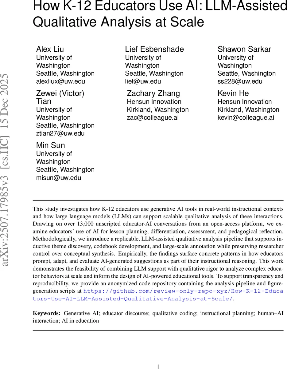 How K-12 Educators Use AI: LLM-Assisted Qualitative Analysis at Scale