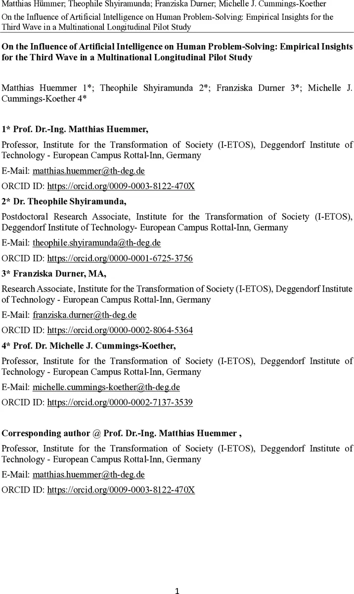 On the Influence of Artificial Intelligence on Human Problem-Solving: Empirical Insights for the Third Wave in a Multinational Longitudinal Pilot Study