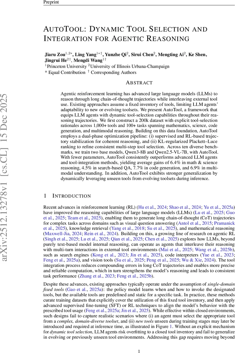 AutoTool: Dynamic Tool Selection and Integration for Agentic Reasoning