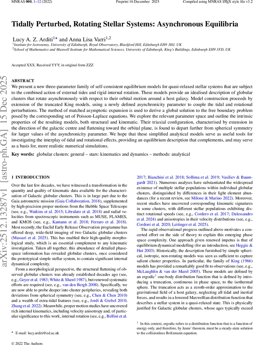 Tidally Perturbed, Rotating Stellar Systems: Asynchronous Equilibria