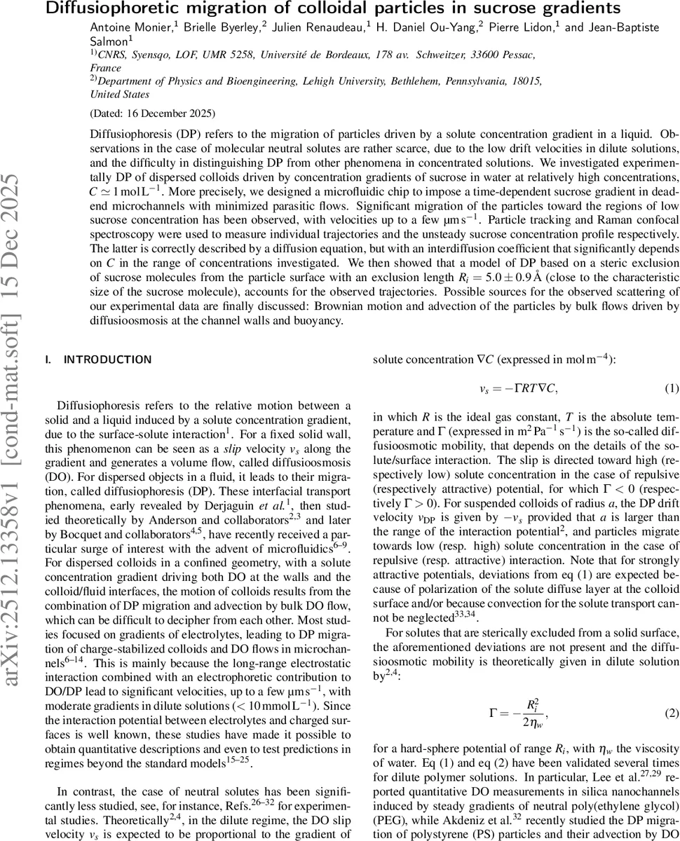Diffusiophoretic migration of colloidal particles in sucrose gradients