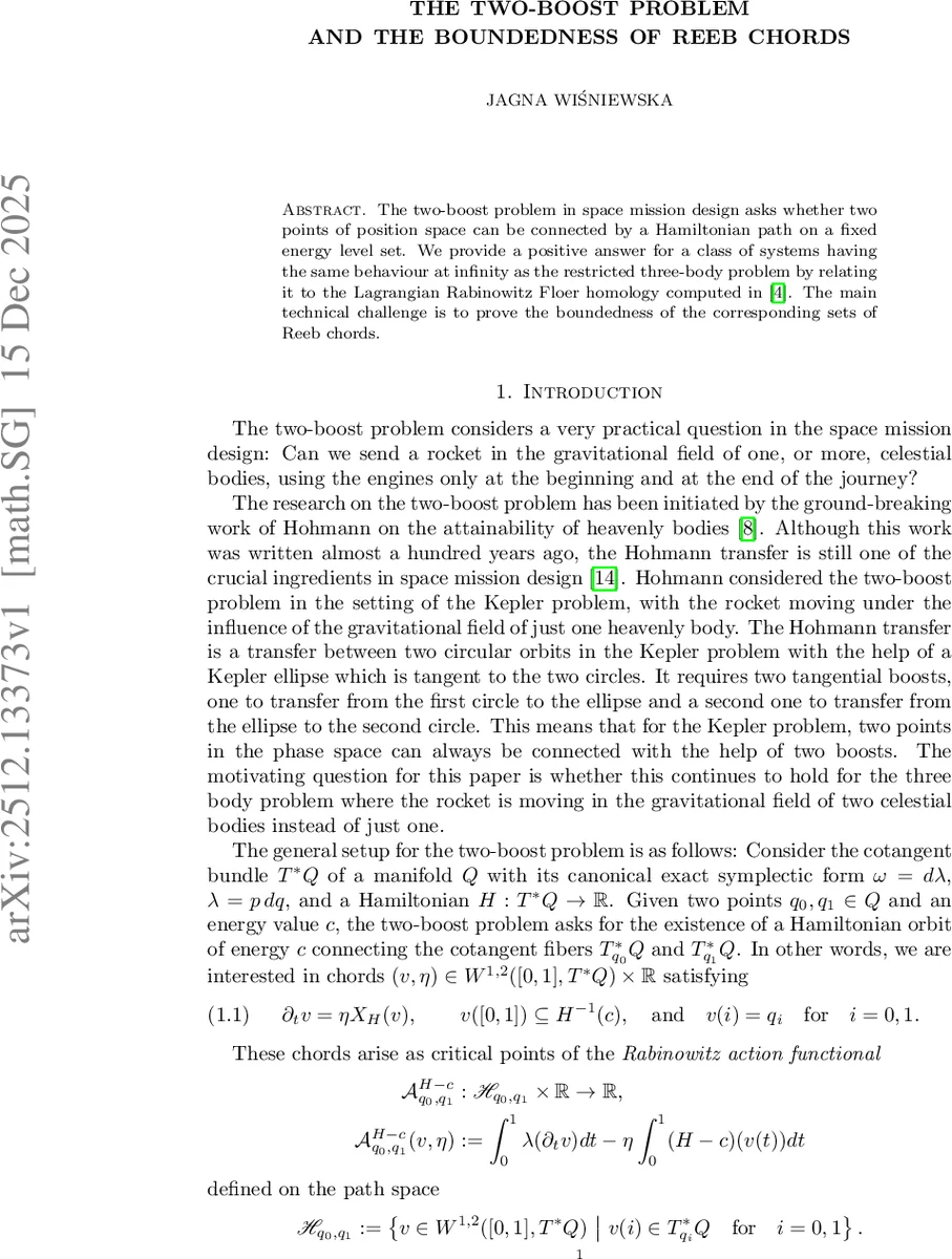 The two-boost problem and the boundedness of Reeb chords
