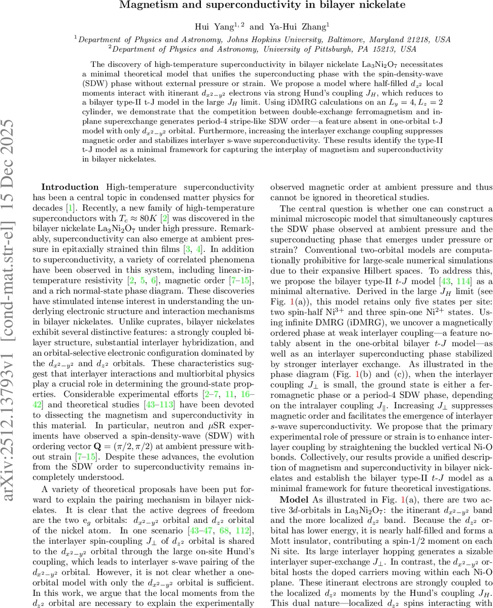 Magnetism and superconductivity in bilayer nickelate