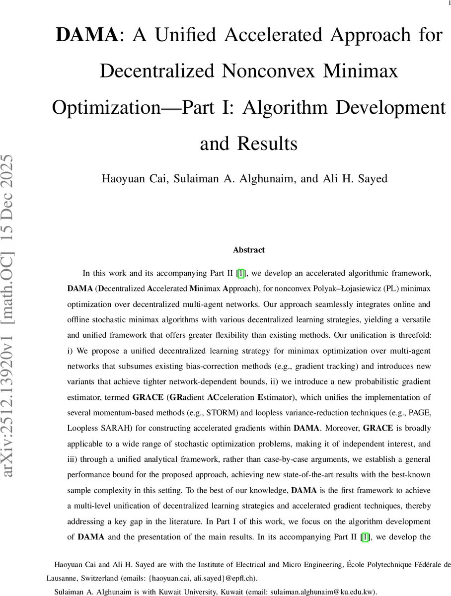 DAMA: A Unified Accelerated Approach for Decentralized Nonconvex Minimax Optimization-Part I: Algorithm Development and Results