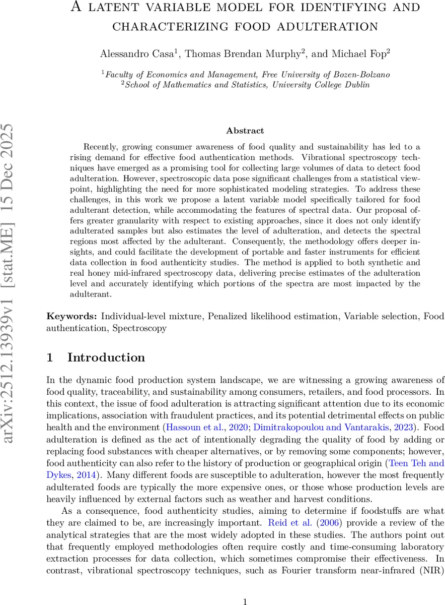 A latent variable model for identifying and characterizing food adulteration