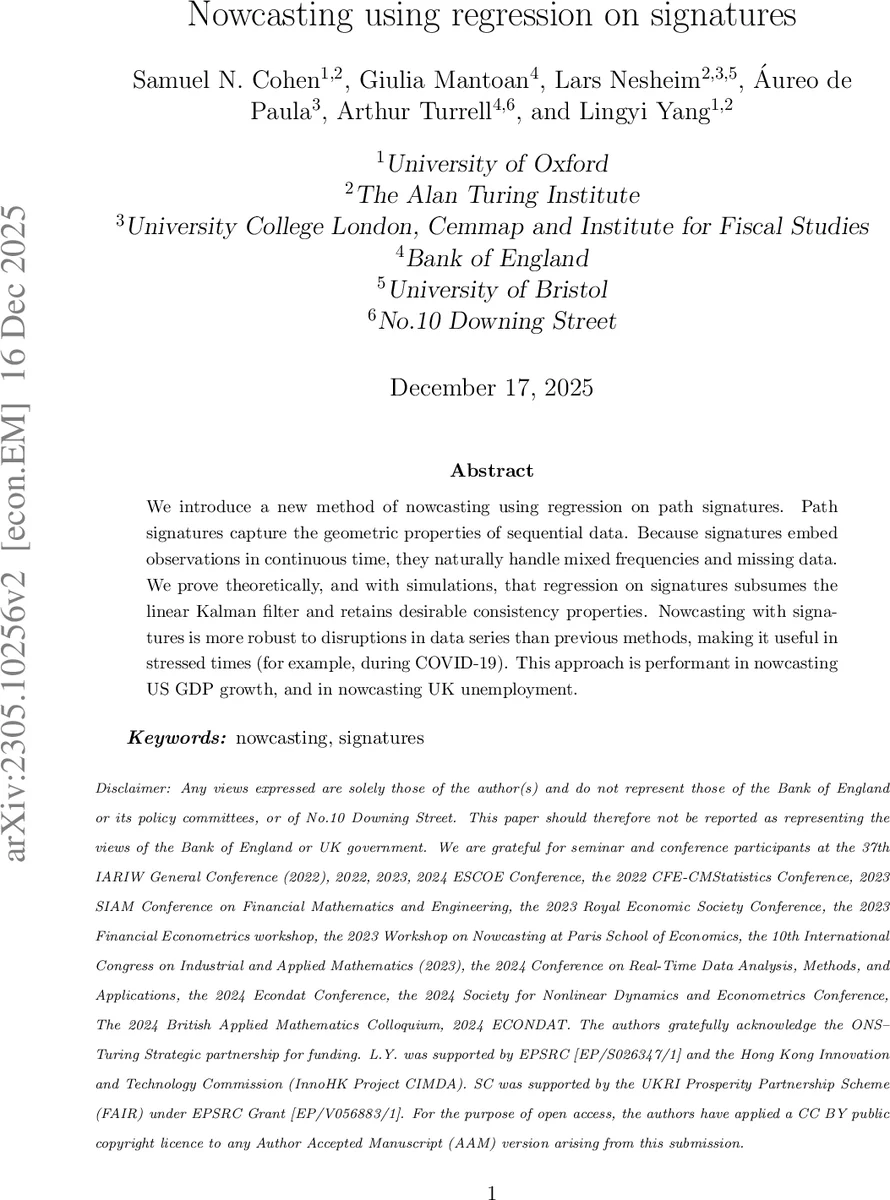 Nowcasting using regression on signatures