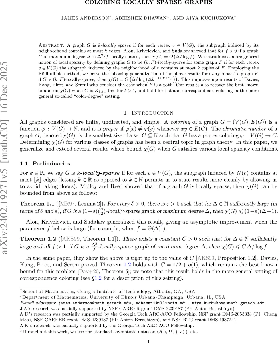 Coloring locally sparse graphs