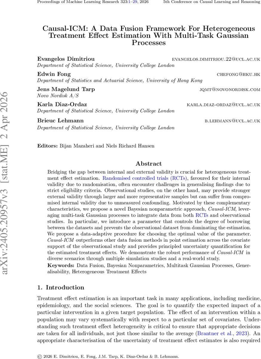 Causal-ICM: A Data Fusion Framework For Heterogeneous Treatment Effect Estimation With Multi-Task Gaussian Processes