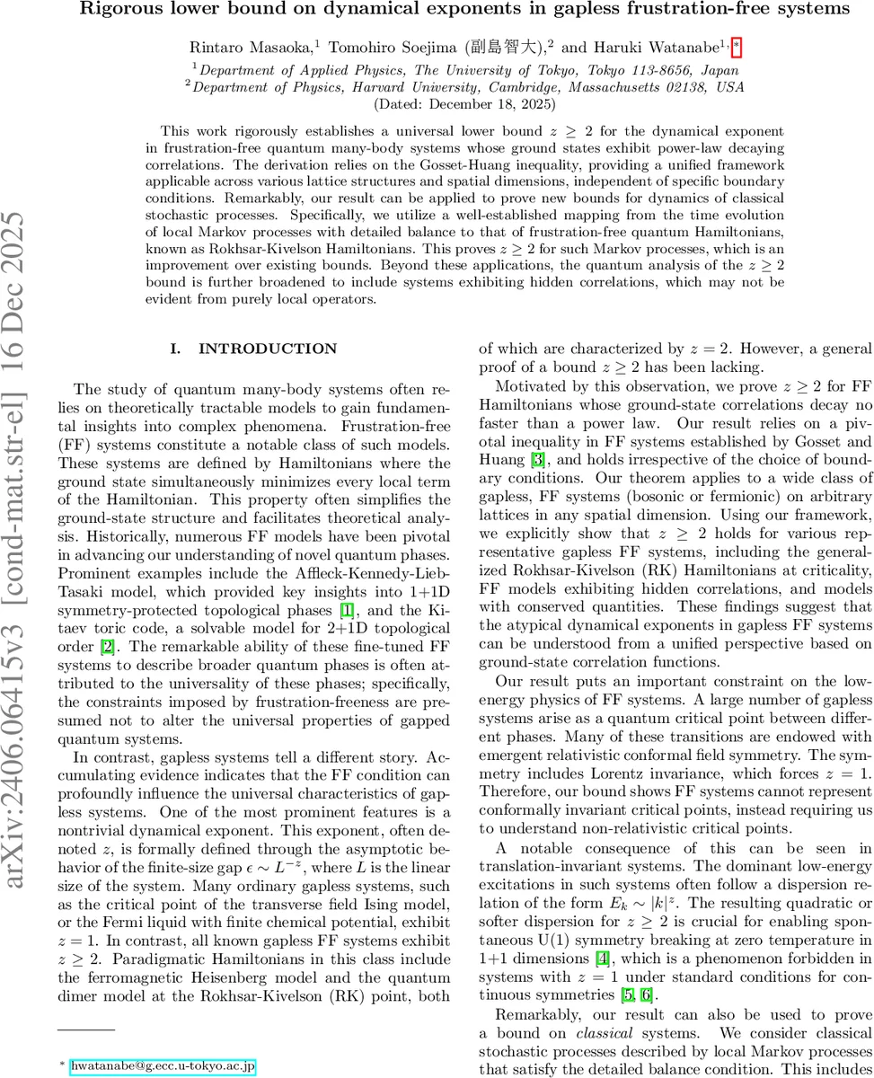 Rigorous lower bound on dynamical exponents in gapless frustration-free systems