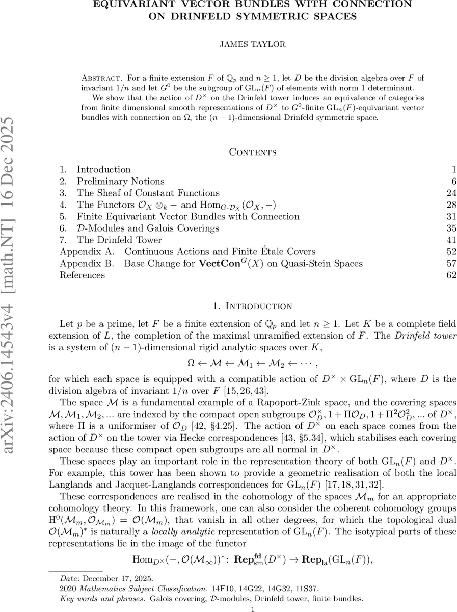 Equivariant Vector Bundles with Connection on Drinfeld Symmetric Spaces