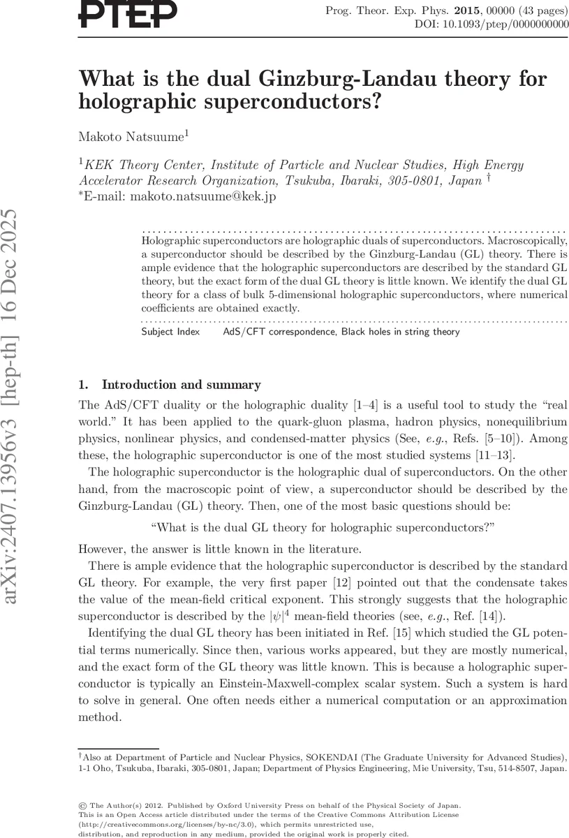 What is the dual Ginzburg-Landau theory for holographic superconductors?