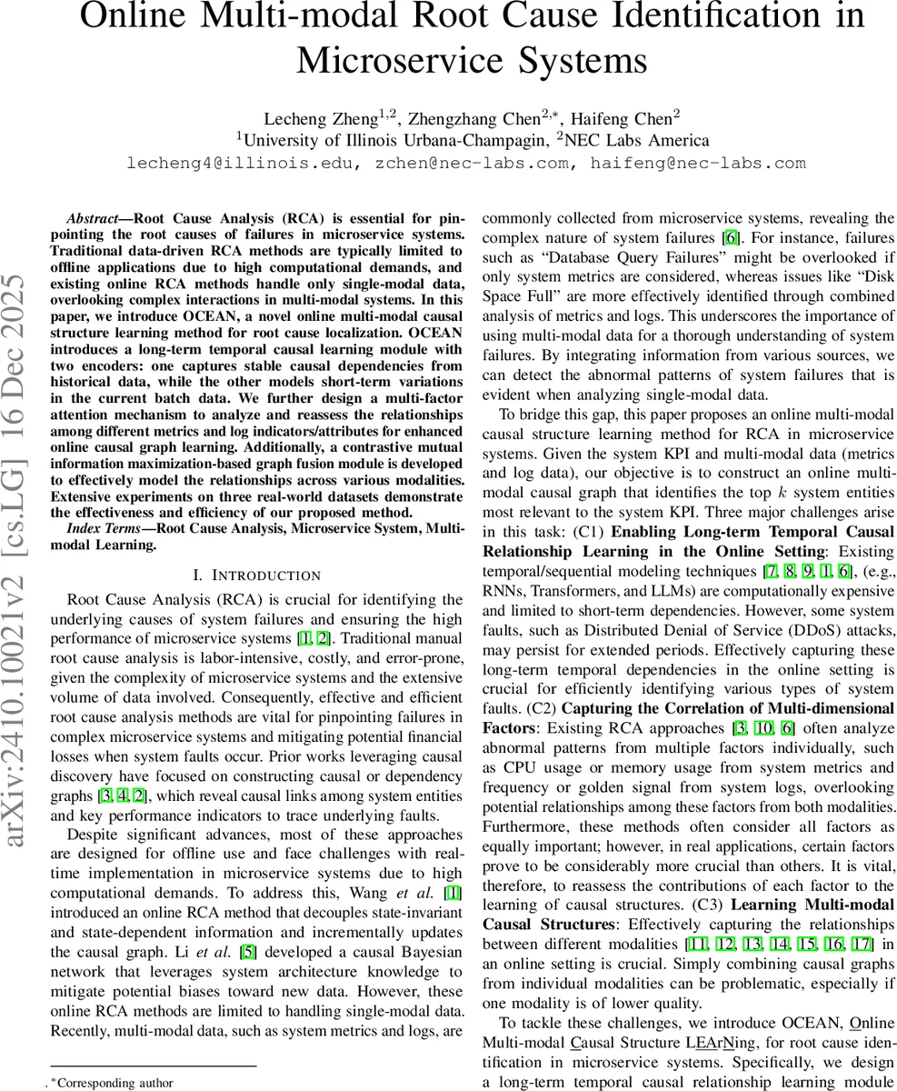 Online Multi-modal Root Cause Identification in Microservice Systems
