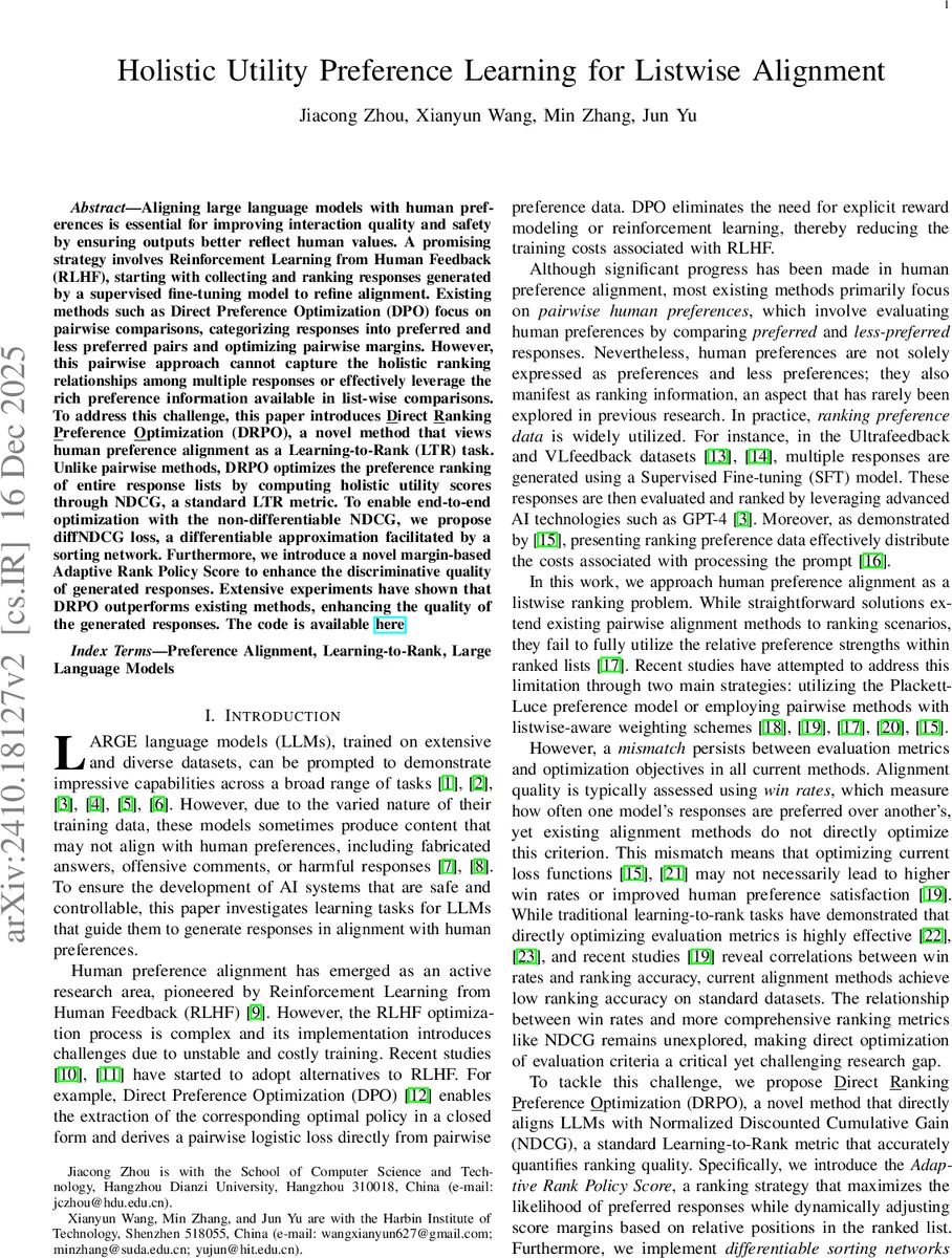 Holistic Utility Preference Learning for Listwise Alignment